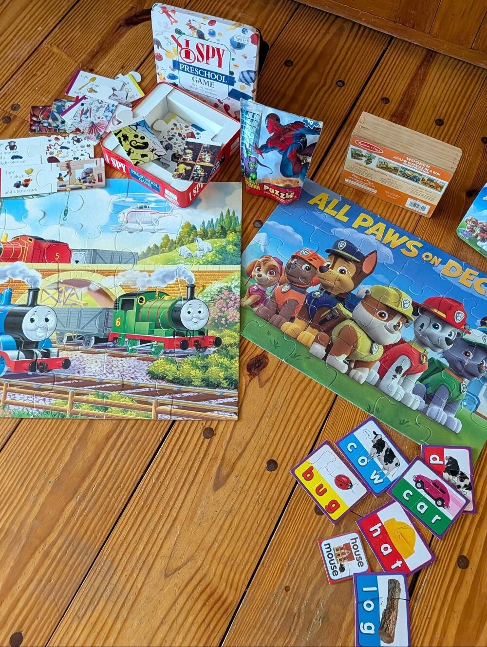 LOT of Puzzles: I Spy, Paw Patrol, Thomas, Spiderman Melissa & Doug Construction